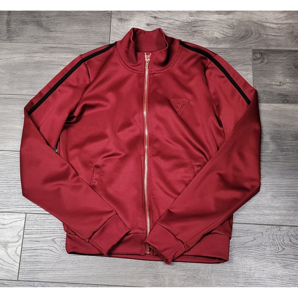Women's Guess Los Angeles Track Jacket Burgundy/Red With Black Stripe Size M